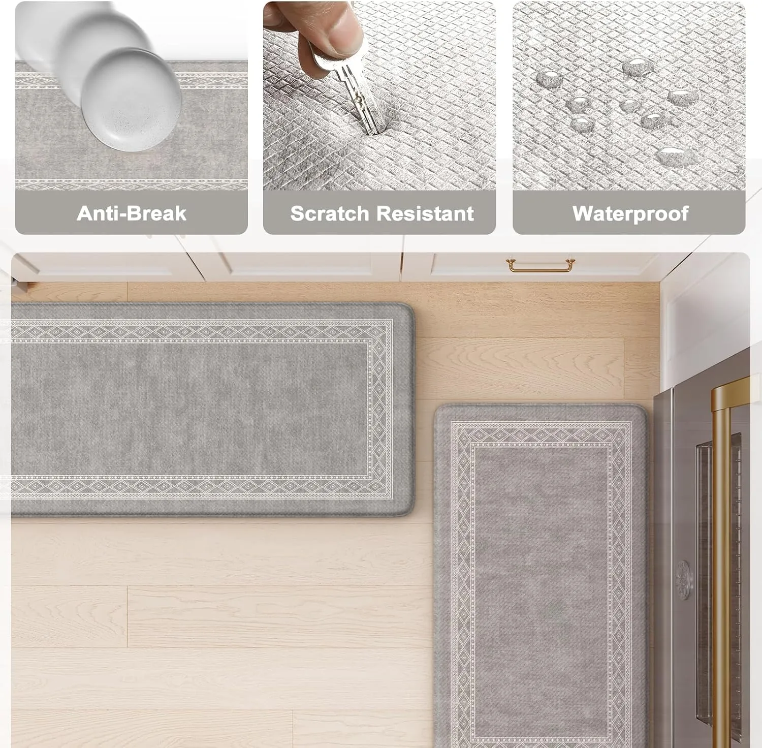 KIMODE Anti Fatigue Kitchen Mat, Cushioned Farmhouse Kitchen Runner, Non Slip Waterproof Kitchen Mat for Floor, Comfort Foam Standing Desk Mat for Laundry, Office, Sink Grey 17.3"x59"