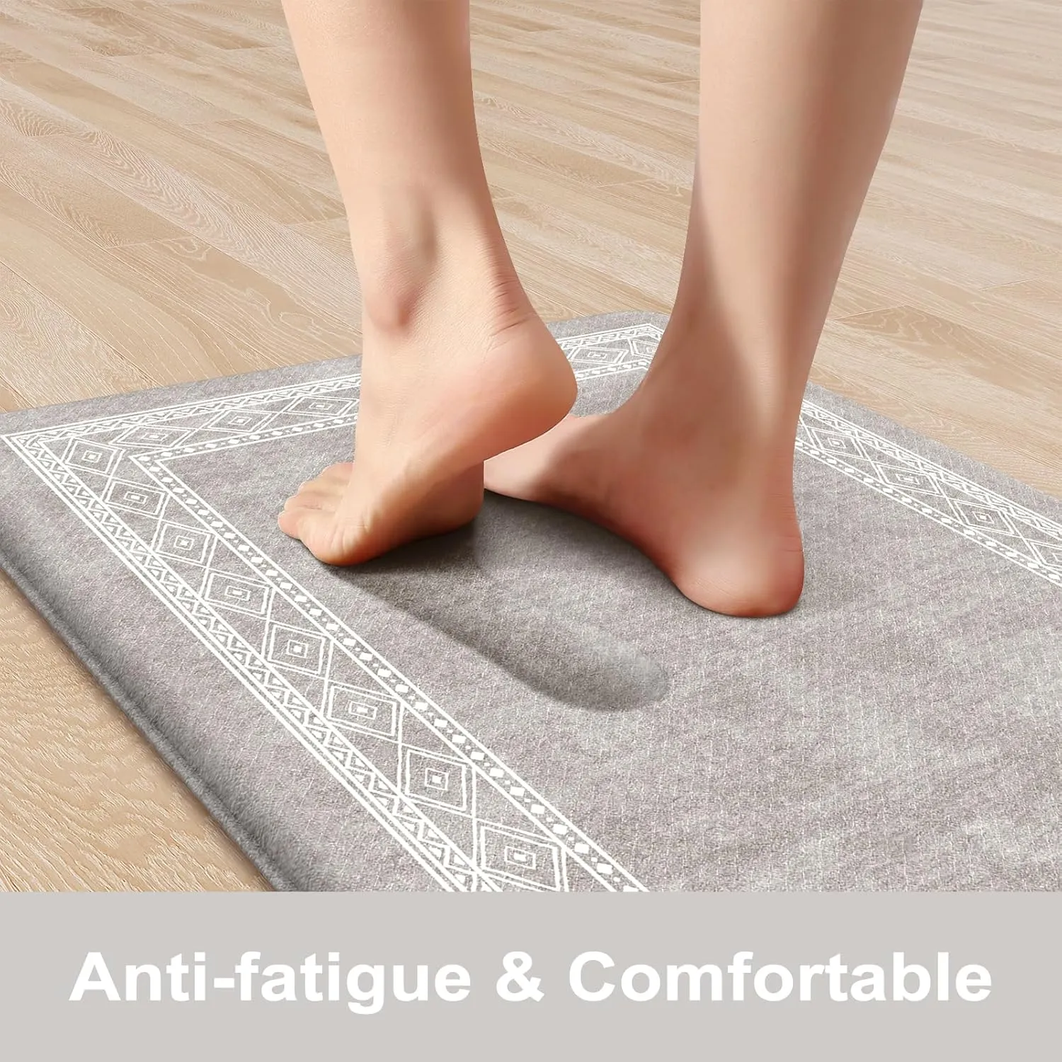 KIMODE Anti Fatigue Kitchen Mat, Cushioned Farmhouse Kitchen Runner, Non Slip Waterproof Kitchen Mat for Floor, Comfort Foam Standing Desk Mat for Laundry, Office, Sink Grey 17.3"x59"