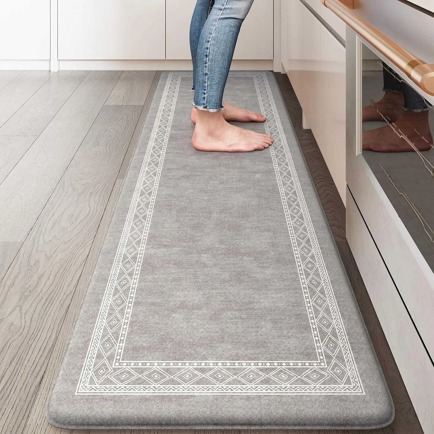 KIMODE Anti Fatigue Kitchen Mat, Cushioned Farmhouse Kitchen Runner, Non Slip Waterproof Kitchen Mat for Floor, Comfort Foam Standing Desk Mat for Laundry, Office, Sink Grey 17.3"x59"