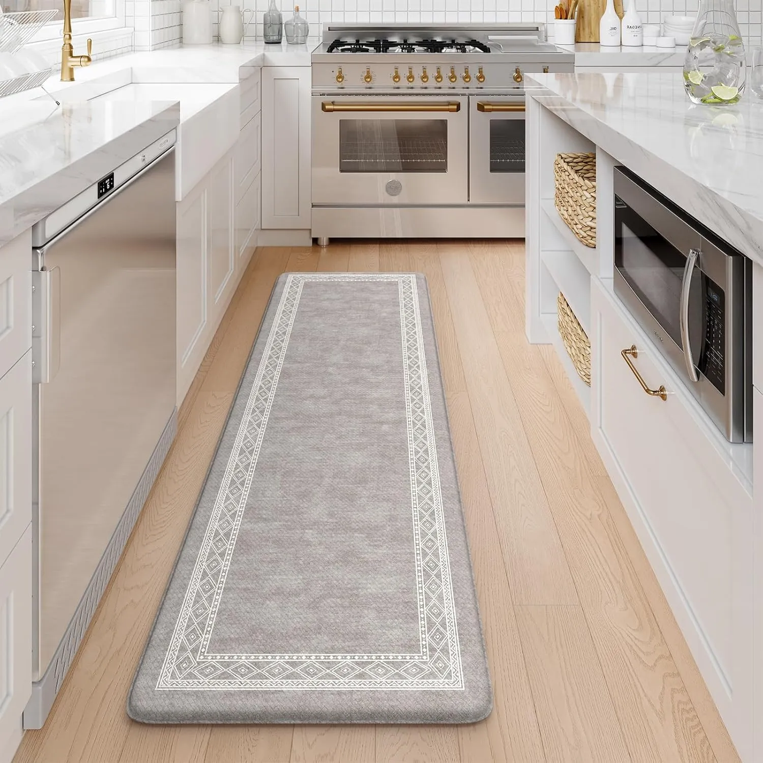 KIMODE Anti Fatigue Kitchen Mat, Cushioned Farmhouse Kitchen Runner, Non Slip Waterproof Kitchen Mat for Floor, Comfort Foam Standing Desk Mat for Laundry, Office, Sink Grey 17.3"x59"