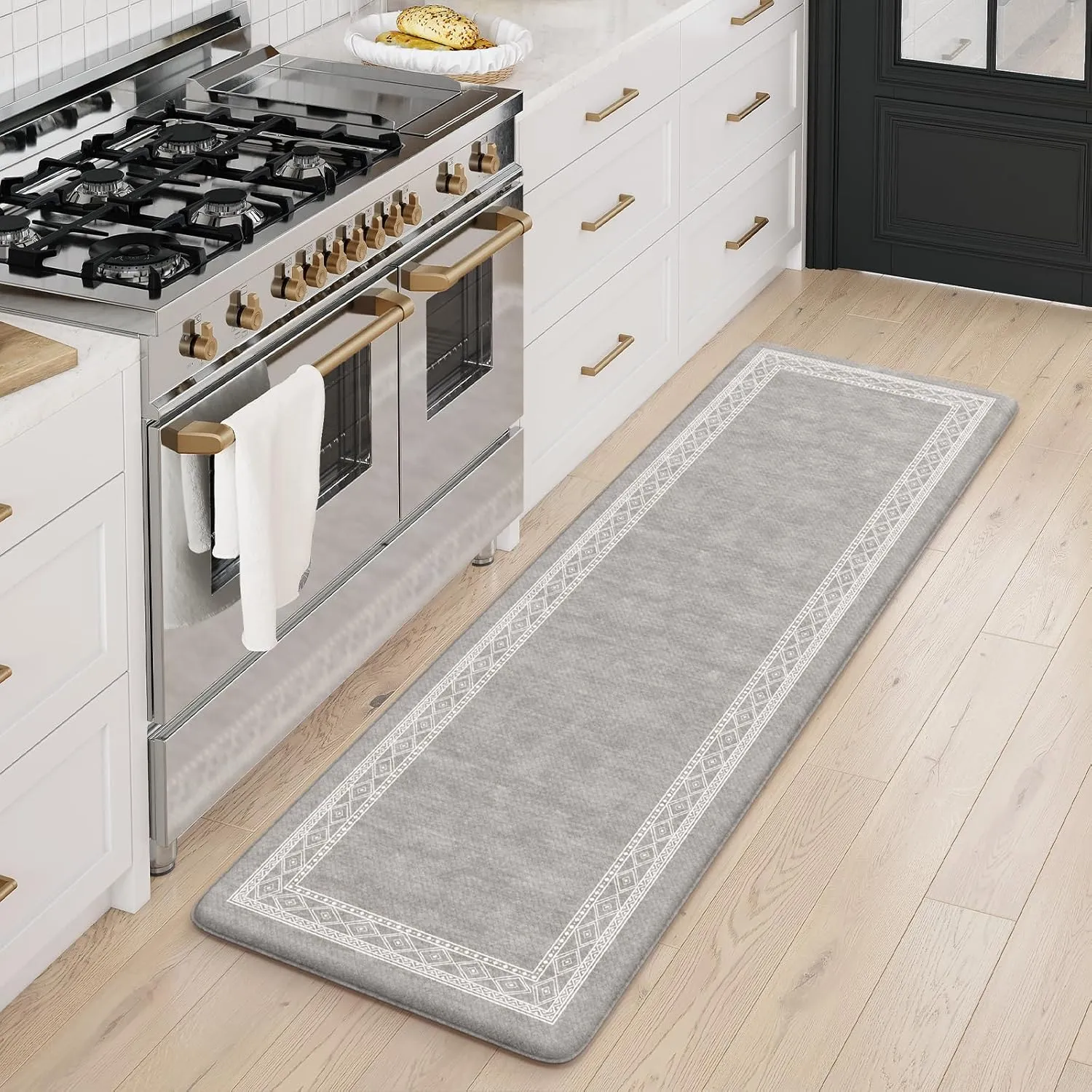 KIMODE Anti Fatigue Kitchen Mat, Cushioned Farmhouse Kitchen Runner, Non Slip Waterproof Kitchen Mat for Floor, Comfort Foam Standing Desk Mat for Laundry, Office, Sink Grey 17.3"x59"