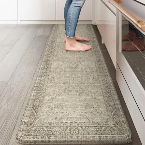 KIMODE Anti Fatigue Kitchen Mat, Cushioned Farmhouse Kitchen Runner Rug, Non Slip Waterproof Kitchen Mat for Floor, Comfort Foam Standing Desk Mat for Laundry, Office, Sink Light Khaki 17.3"x59"