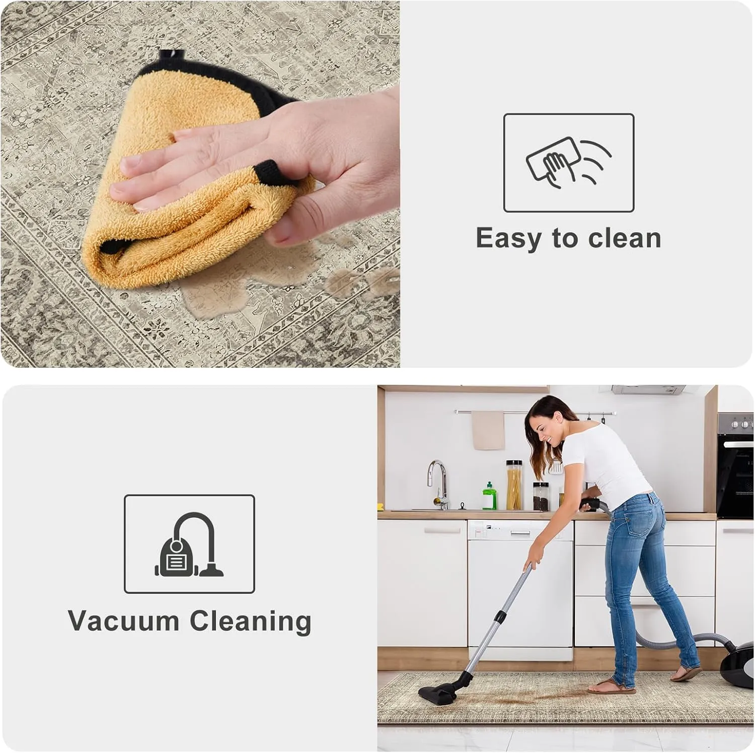 KIMODE Anti Fatigue Kitchen Mat, Cushioned Farmhouse Kitchen Runner Rug, Non Slip Waterproof Kitchen Mat for Floor, Comfort Foam Standing Desk Mat for Laundry, Office, Sink Light Khaki 17.3"x59"