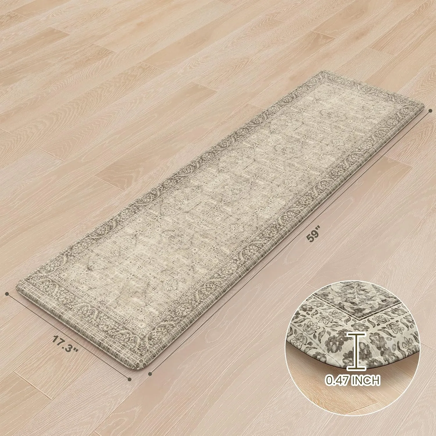 KIMODE Anti Fatigue Kitchen Mat, Cushioned Farmhouse Kitchen Runner Rug, Non Slip Waterproof Kitchen Mat for Floor, Comfort Foam Standing Desk Mat for Laundry, Office, Sink Light Khaki 17.3"x59"