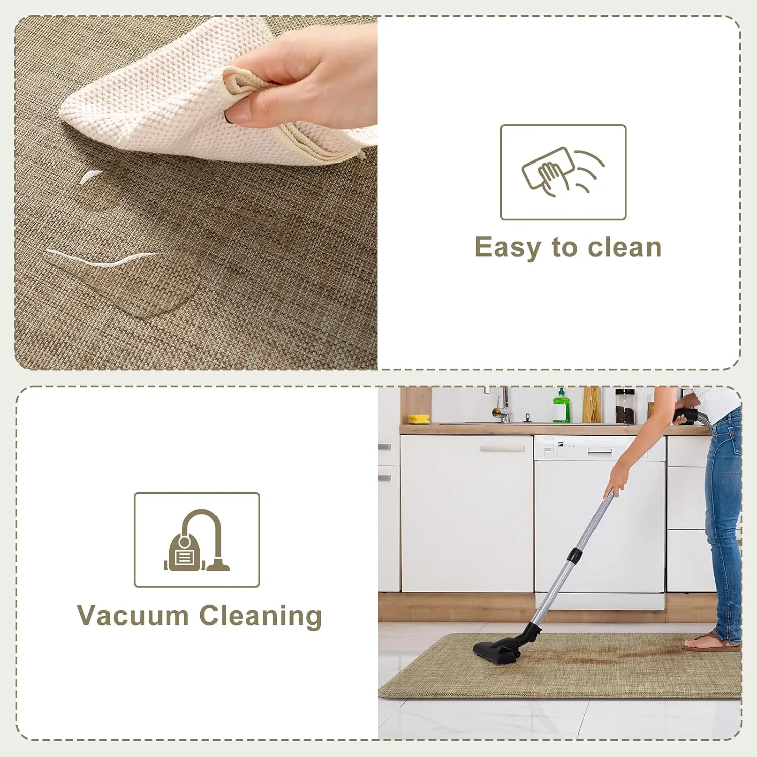 KIMODE Anti Fatigue Kitchen Mat for Floor, 17.3"x29" Cushioned Farmhouse Kitchen Rug, Non Slip Waterproof Kitchen Floor Mat, Comfort Textilene Standing Mat for Laundry Office Sink Desk Light Brown