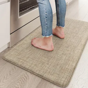 KIMODE Anti Fatigue Kitchen Mat for Floor, 17.3"x29" Cushioned Farmhouse Kitchen Rug, Non Slip Waterproof Kitchen Floor Mat, Comfort Textilene Standing Mat for Laundry Office Sink Desk Light Brown