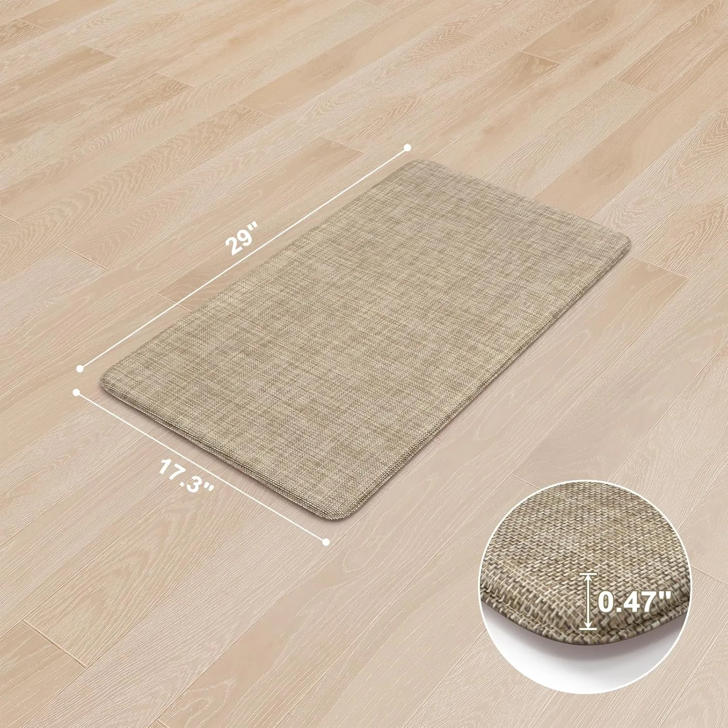 KIMODE Anti Fatigue Kitchen Mat for Floor, 17.3"x29" Cushioned Farmhouse Kitchen Rug, Non Slip Waterproof Kitchen Floor Mat, Comfort Textilene Standing Mat for Laundry Office Sink Desk Light Brown