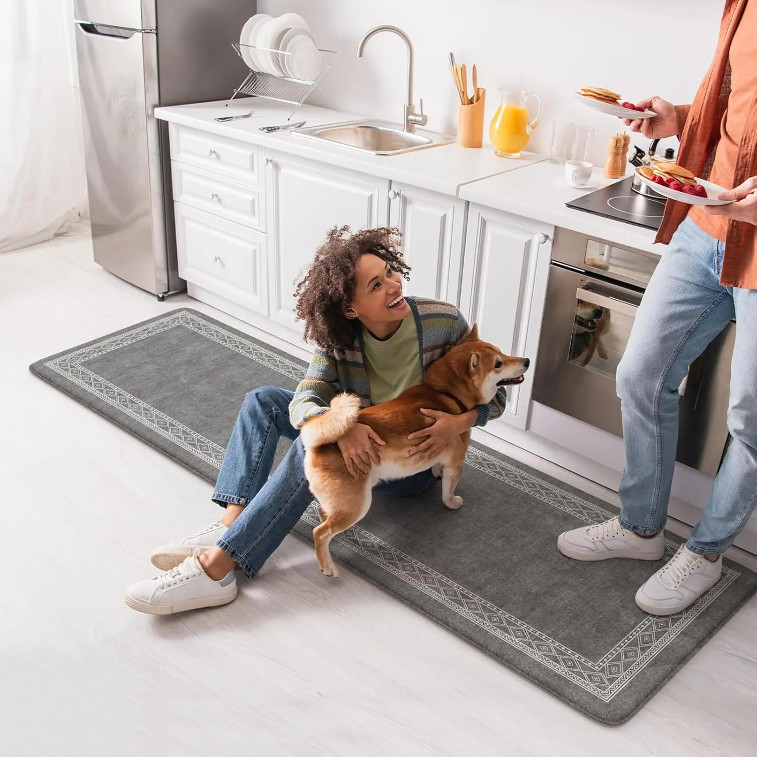 KIMODE Anti Fatigue Kitchen Mat for Floor, Cushioned Farmhouse Kitchen Runner, Non Slip Kitchen Floor Mat, Waterproof Standing Desk Mat for Laundry, Office, Sink Dark Grey 17.3"x59"
