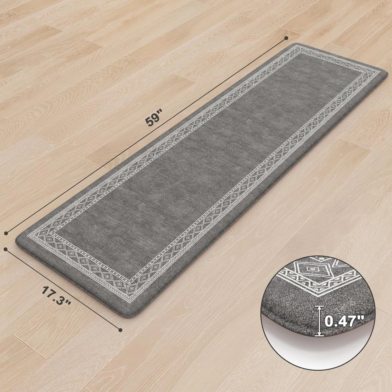 KIMODE Anti Fatigue Kitchen Mat for Floor, Cushioned Farmhouse Kitchen Runner, Non Slip Kitchen Floor Mat, Waterproof Standing Desk Mat for Laundry, Office, Sink Dark Grey 17.3"x59"
