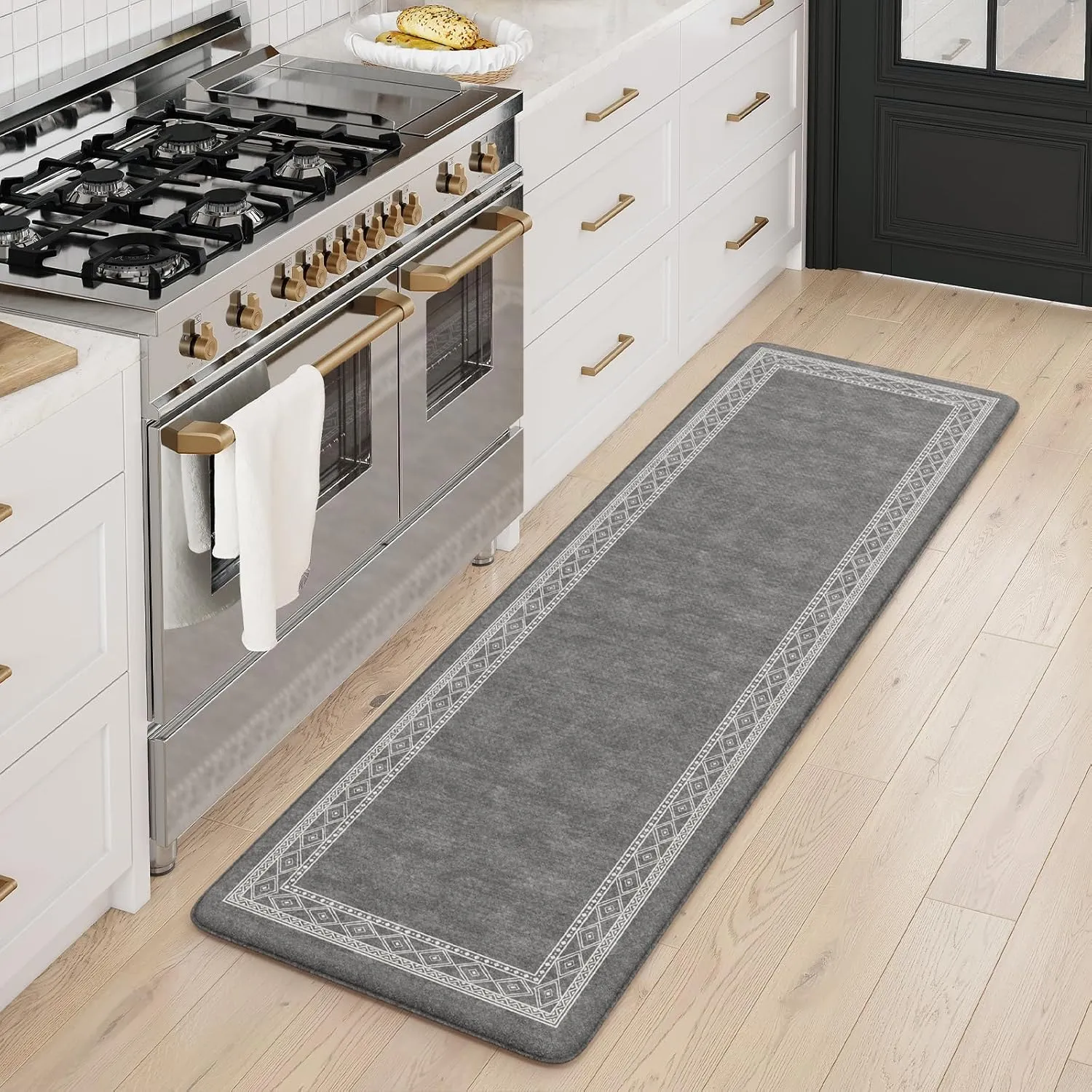 KIMODE Anti Fatigue Kitchen Mat for Floor, Cushioned Farmhouse Kitchen Runner, Non Slip Kitchen Floor Mat, Waterproof Standing Desk Mat for Laundry, Office, Sink Dark Grey 17.3"x59"