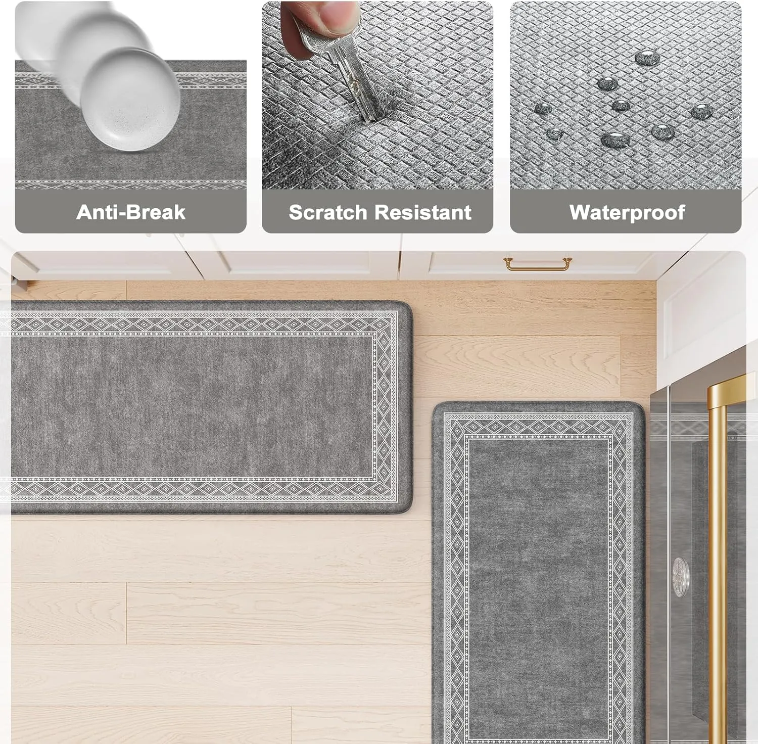 KIMODE Anti Fatigue Kitchen Mat for Floor, Cushioned Farmhouse Kitchen Runner, Non Slip Kitchen Floor Mat, Waterproof Standing Desk Mat for Laundry, Office, Sink Dark Grey 17.3"x59"