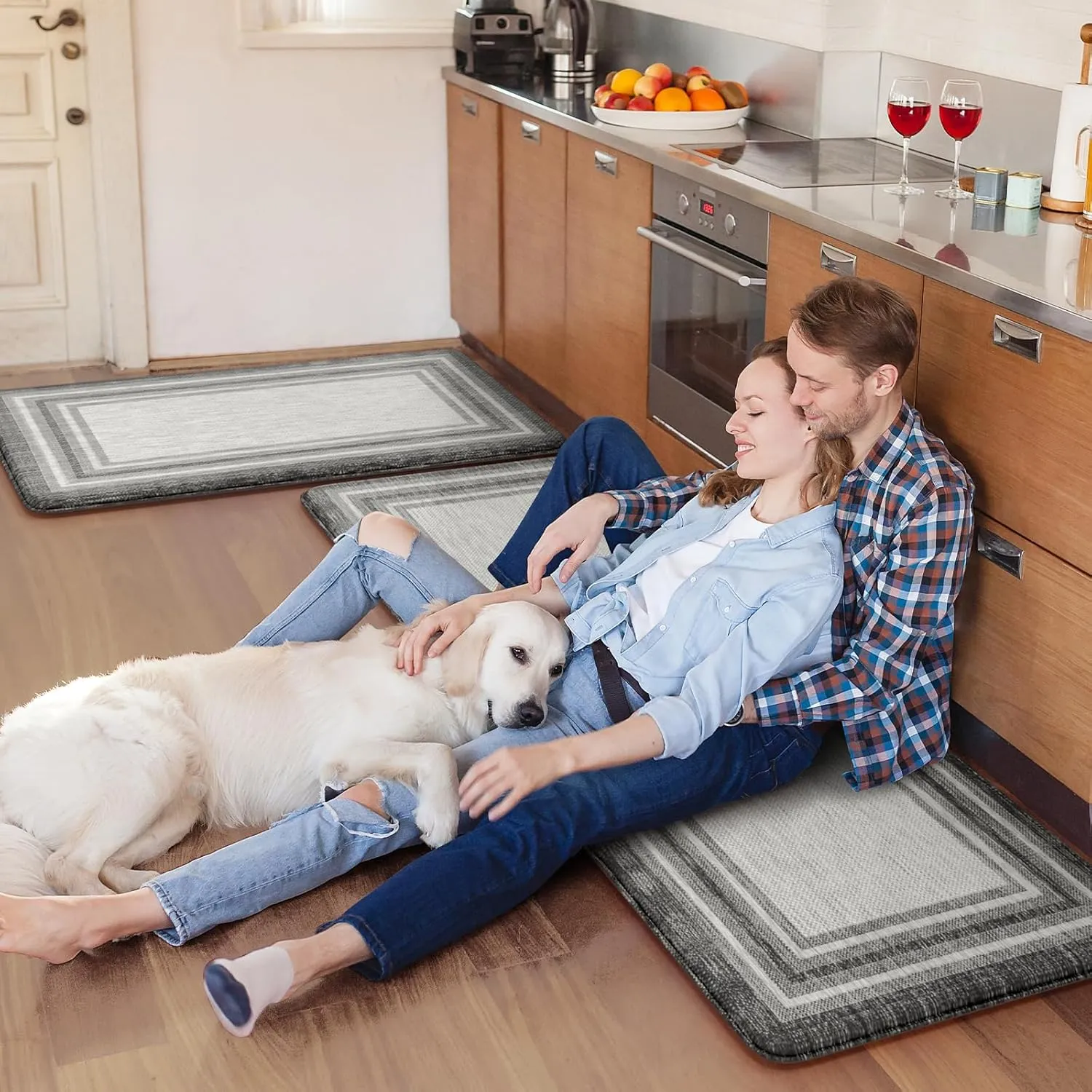 KIMODE Anti Fatigue Kitchen Mats for Floor 2PCS,17"x47" 17"x29" Farmhouse Kitchen Rugs Non Slip Rubber Backing,Waterproof Cushioned Standing Mat for Office,Laundry,Sink,Desk,Grey