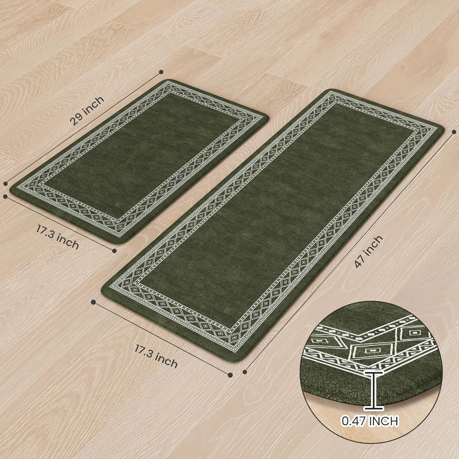 KIMODE Christmas Anti Fatigue Kitchen Mats for Floor 2 Piece, Sage Green Farmhouse Kitchen Rugs 17"x47" 17"x29", Non Slip Waterproof Kitchen Floor Mats, Standing Mats for Laundry Office Sink Desk