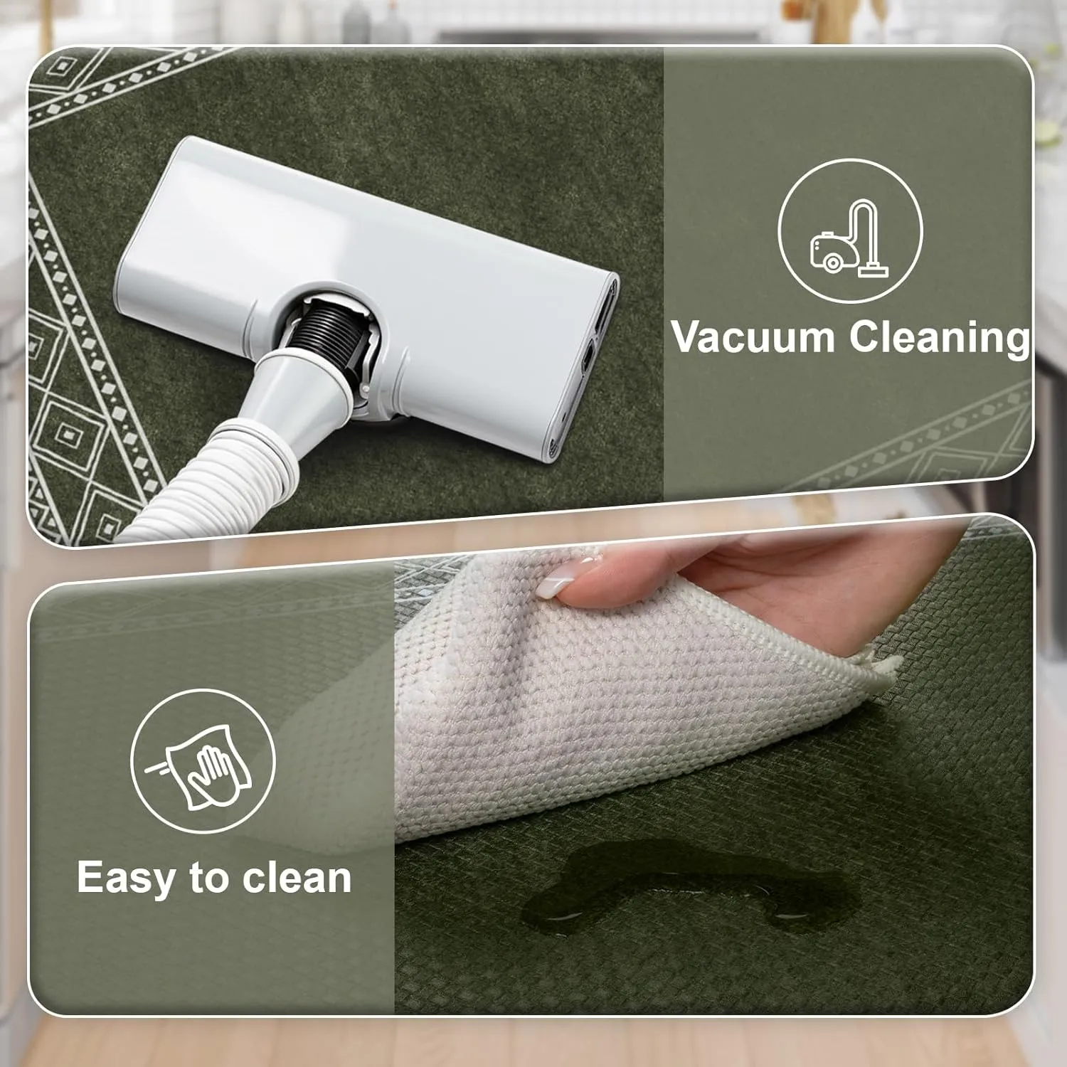 KIMODE Christmas Anti Fatigue Kitchen Mats for Floor 2 Piece, Sage Green Farmhouse Kitchen Rugs 17"x47" 17"x29", Non Slip Waterproof Kitchen Floor Mats, Standing Mats for Laundry Office Sink Desk