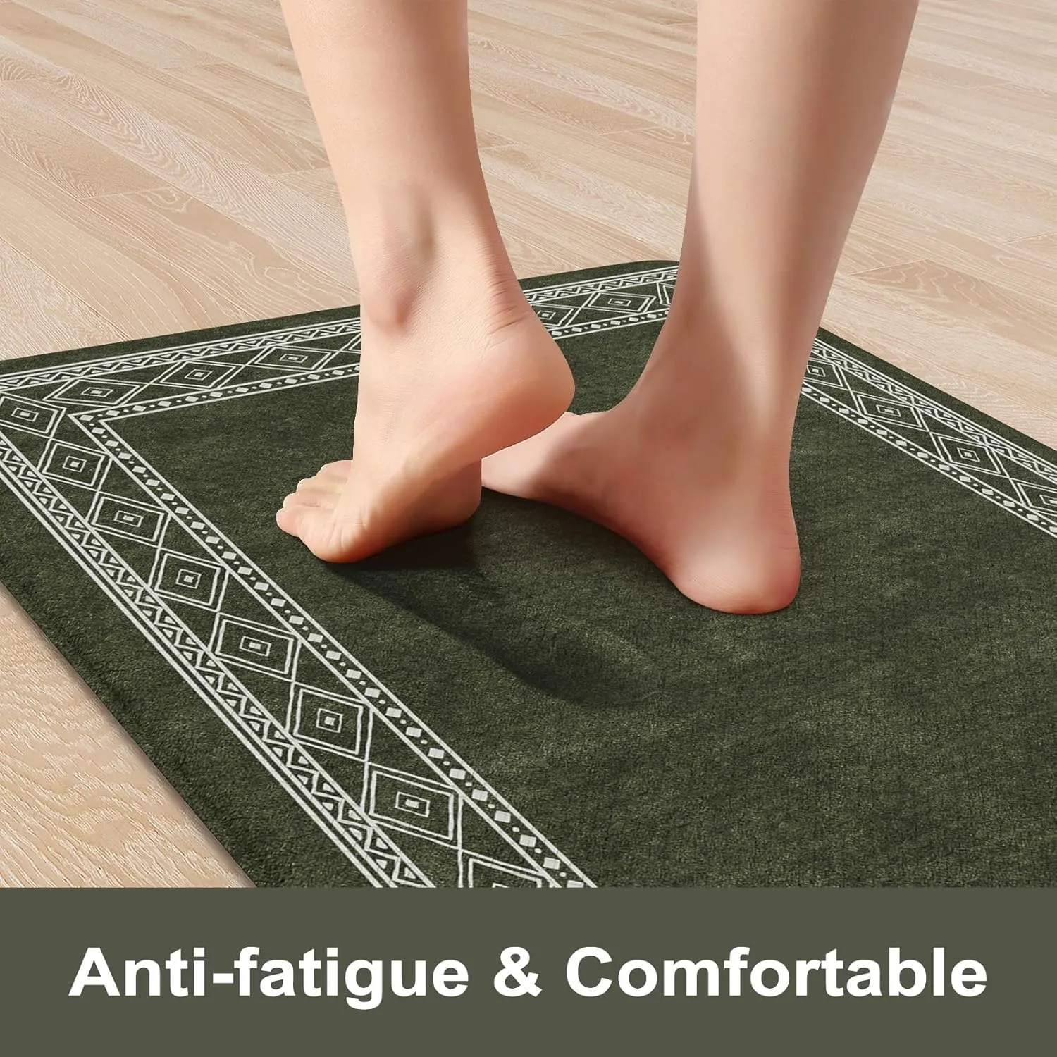 KIMODE Christmas Anti Fatigue Kitchen Mats for Floor 2 Piece, Sage Green Farmhouse Kitchen Rugs 17"x47" 17"x29", Non Slip Waterproof Kitchen Floor Mats, Standing Mats for Laundry Office Sink Desk