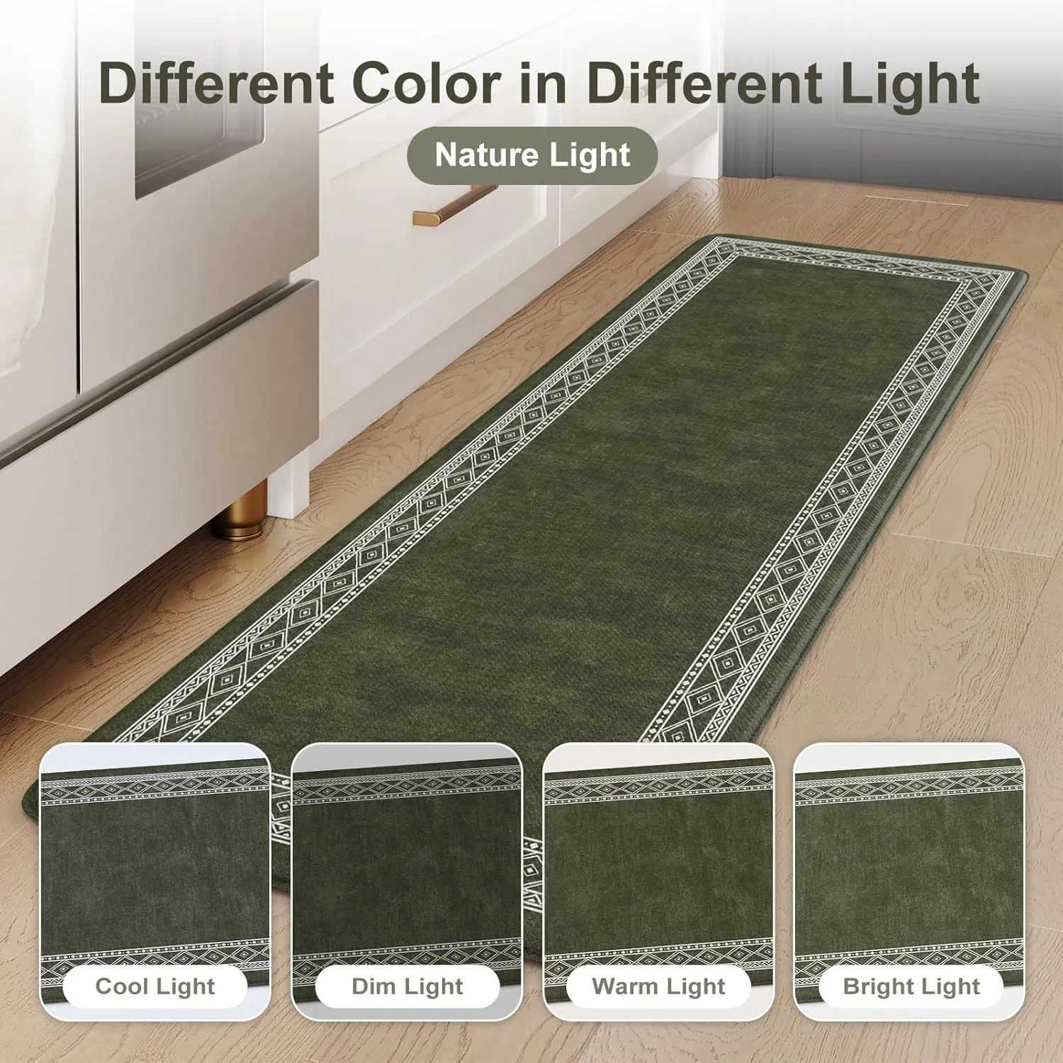 KIMODE Christmas Anti Fatigue Kitchen Mats for Floor 2 Piece, Sage Green Farmhouse Kitchen Rugs 17"x47" 17"x29", Non Slip Waterproof Kitchen Floor Mats, Standing Mats for Laundry Office Sink Desk