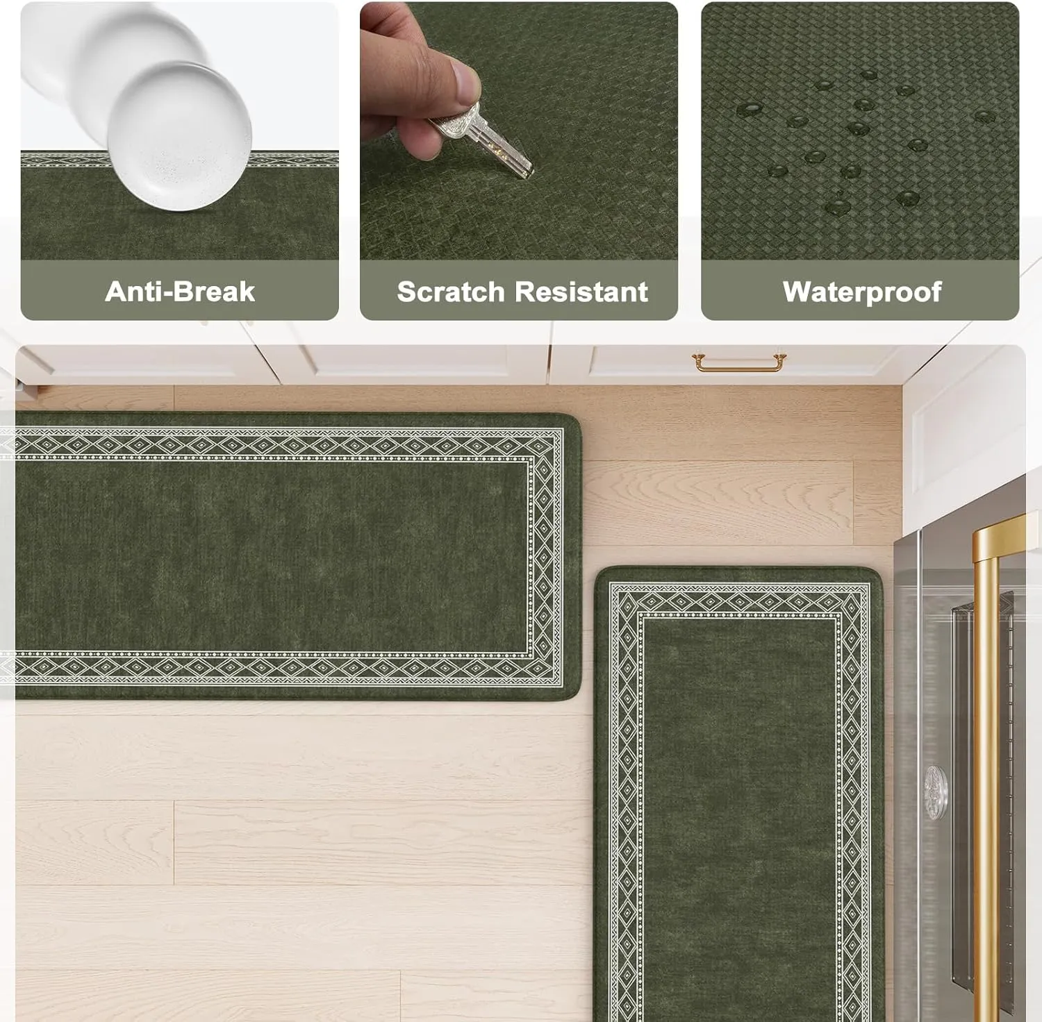 KIMODE Christmas Anti Fatigue Kitchen Mats for Floor 2 Piece, Sage Green Farmhouse Kitchen Rugs 17"x47" 17"x29", Non Slip Waterproof Kitchen Floor Mats, Standing Mats for Laundry Office Sink Desk