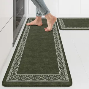 KIMODE Christmas Anti Fatigue Kitchen Mats for Floor 2 Piece, Sage Green Farmhouse Kitchen Rugs 17"x47" 17"x29", Non Slip Waterproof Kitchen Floor Mats, Standing Mats for Laundry Office Sink Desk