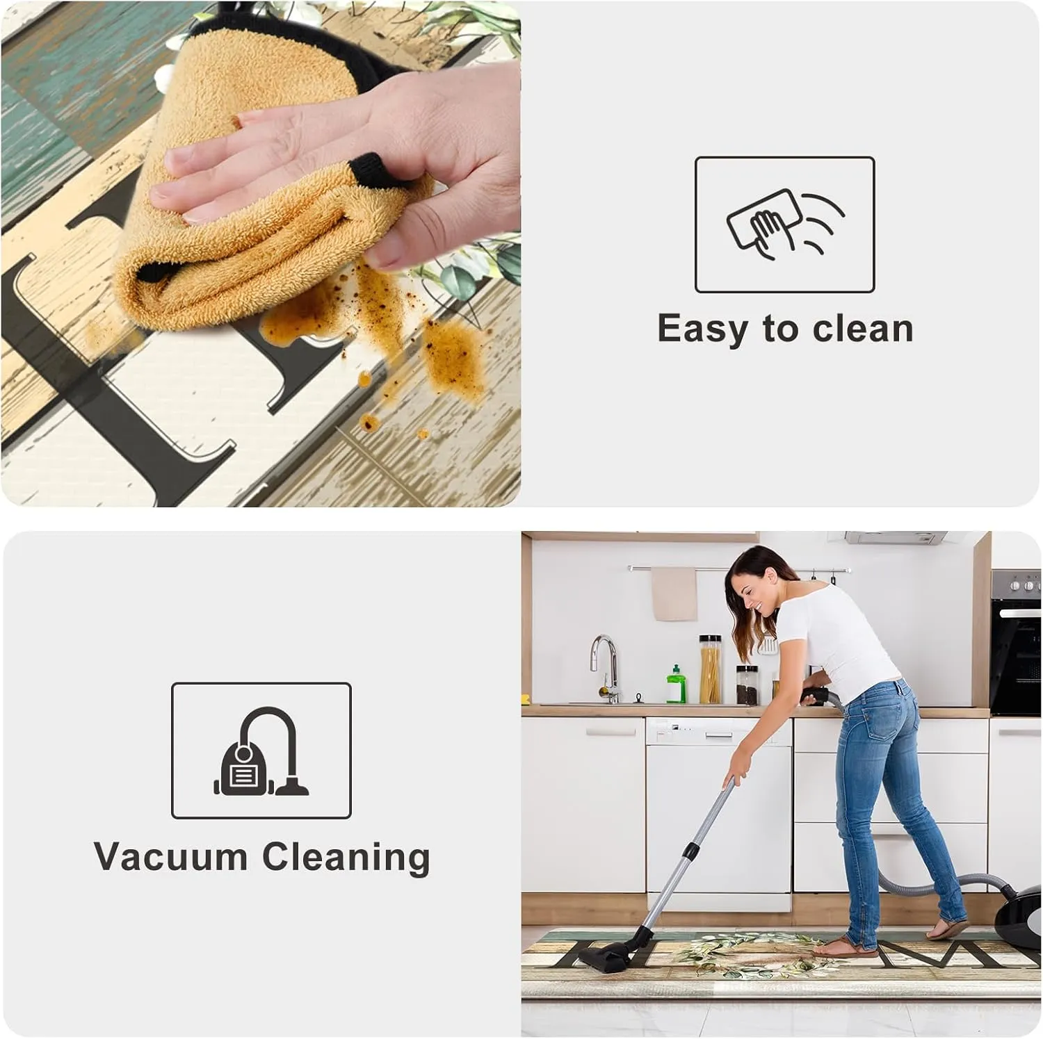 KIMODE Kitchen Mats 2PCS,Cushioned Anti Fatigue Farmhouse Kitchen Rugs and Mats,Non Skid Waterproof Kitchen Mats for Floor,Comfort Foam Standing Desk Mat for Home,Office,Sink,Laundry