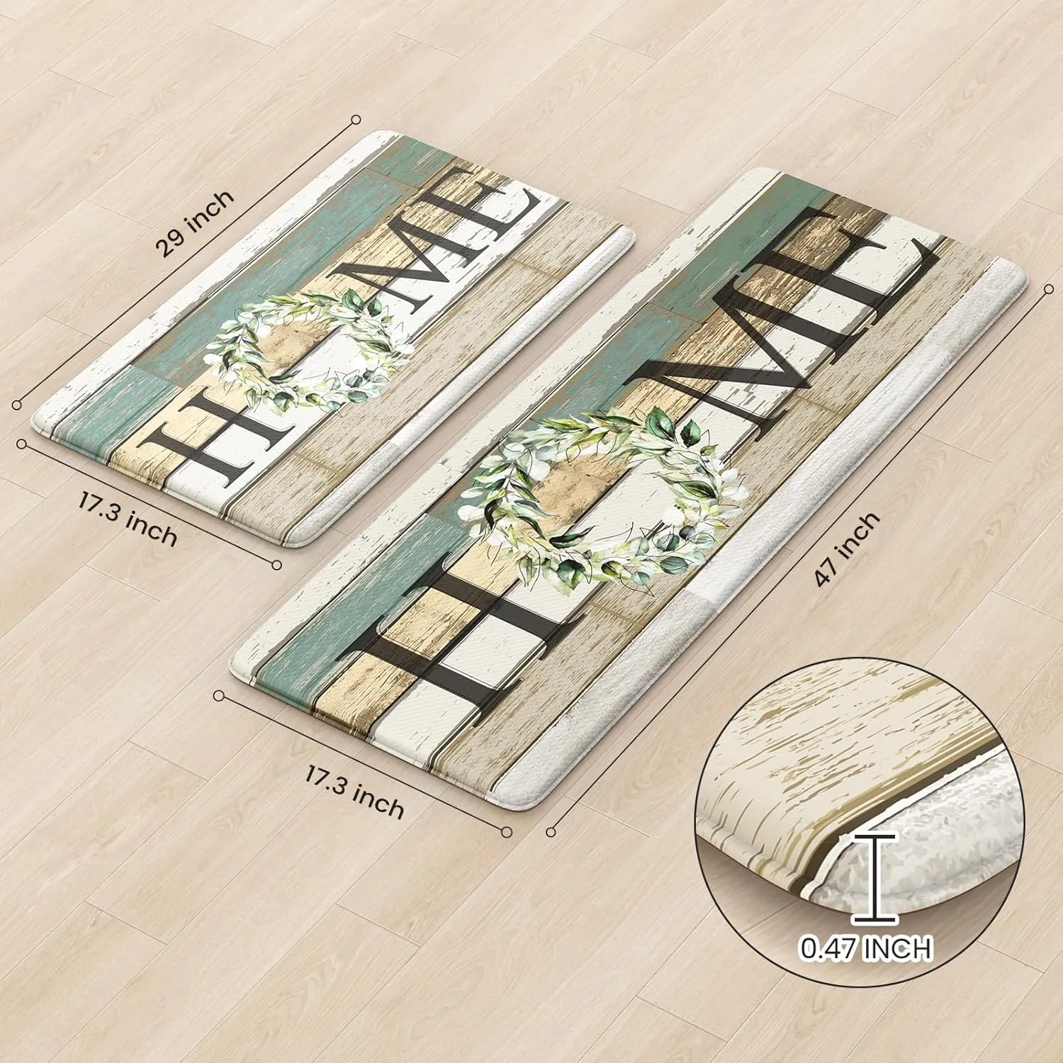 KIMODE Kitchen Mats 2PCS,Cushioned Anti Fatigue Farmhouse Kitchen Rugs and Mats,Non Skid Waterproof Kitchen Mats for Floor,Comfort Foam Standing Desk Mat for Home,Office,Sink,Laundry