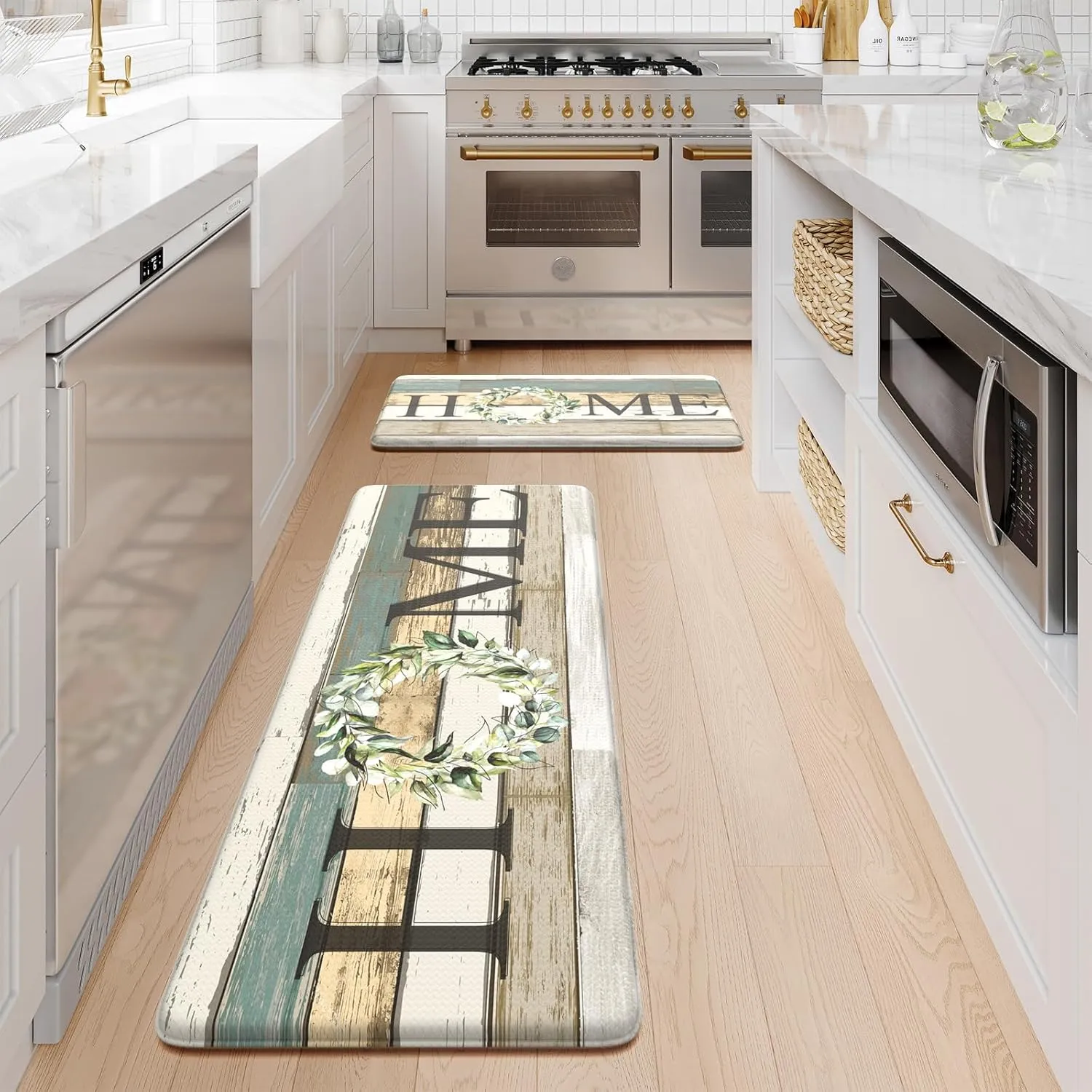 KIMODE Kitchen Mats 2PCS,Cushioned Anti Fatigue Farmhouse Kitchen Rugs and Mats,Non Skid Waterproof Kitchen Mats for Floor,Comfort Foam Standing Desk Mat for Home,Office,Sink,Laundry