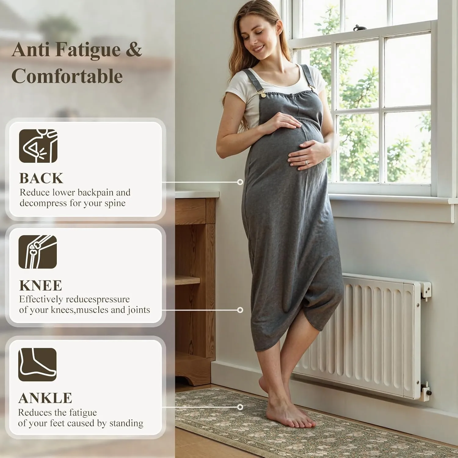 KIMODE Non Slip Kitchen Floor Mats Cushioned Anti Fatigue,Farmhouse Floral Kitchen Sink Rugs Sets of 2,Wide Memory Foam Padded Carpet for Laundry Office Home,Brown