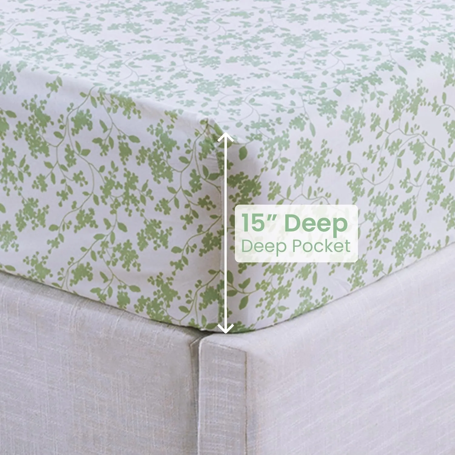 King Size Comforter Set, Floral Printed 7 Piece Bag in a Bag Bedding Set， All Season Lightweight Farmhouse Comforter with Sheets, Green Leaves Botanical Pattern