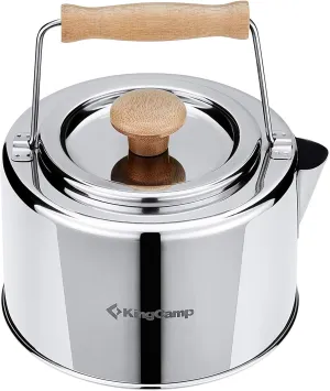 KingCamp 1.2L Camping Kettle Camp Tea Coffee Pot Large Outdoor Hiking Portable 1.27 Quart Camping Tea Kettle I 304 Stainless Steel