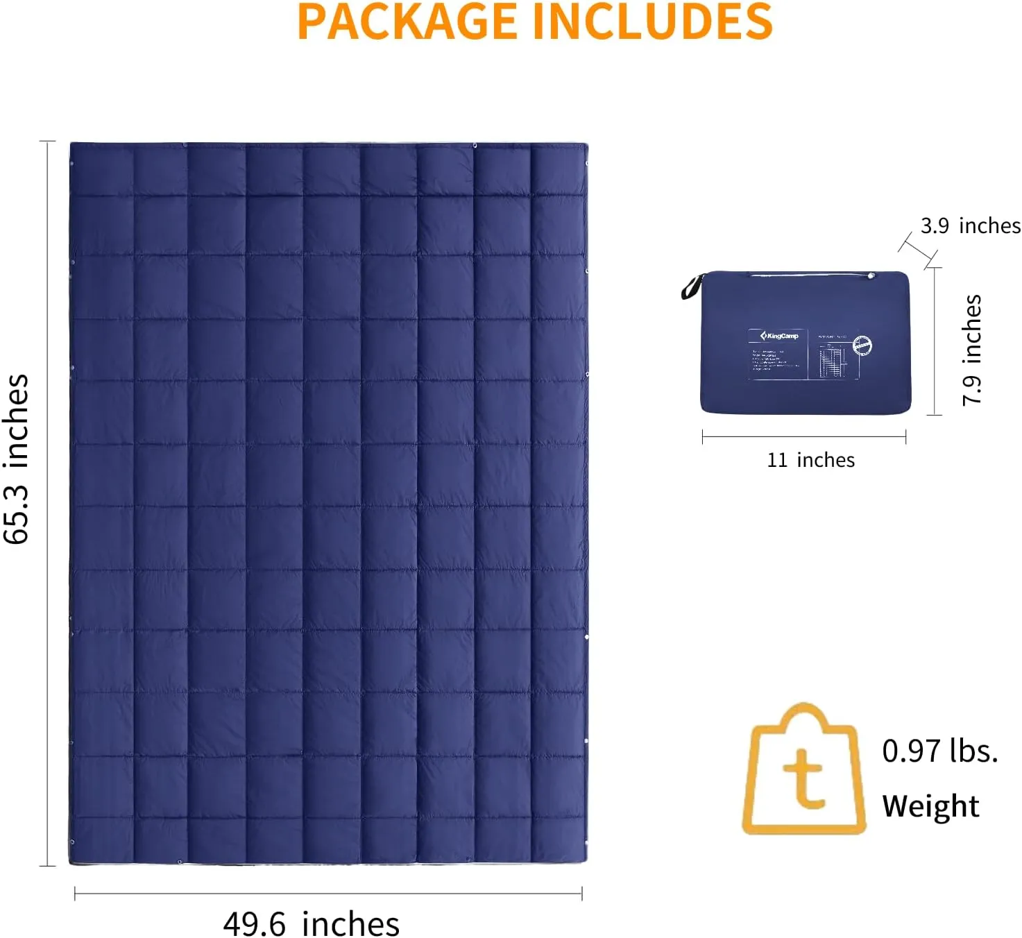 KingCamp Down Camping Blanket - Packable Lightweight Travel Blanket for Stadium, Camping, Backpacking, Compact & Water Resistant & Warm Airplane Quilt
