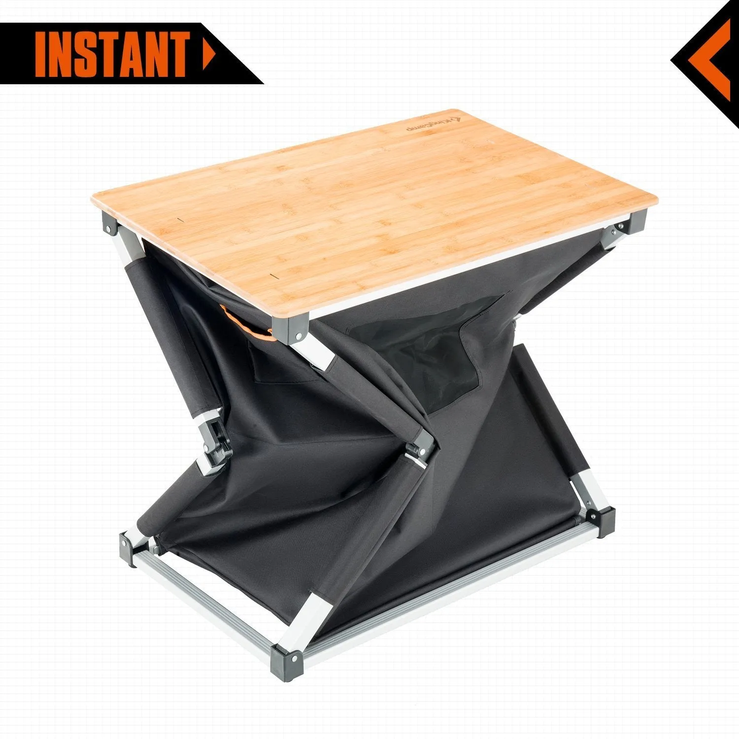 KingCamp Foldable Cook Prep Station Serve Cart Camper's Kitchen Aluminum Frame Bamboo Desktop Cooking Table with Storage Organizer, Windscreen for Camping, Picnic, BBQ and Outdoor