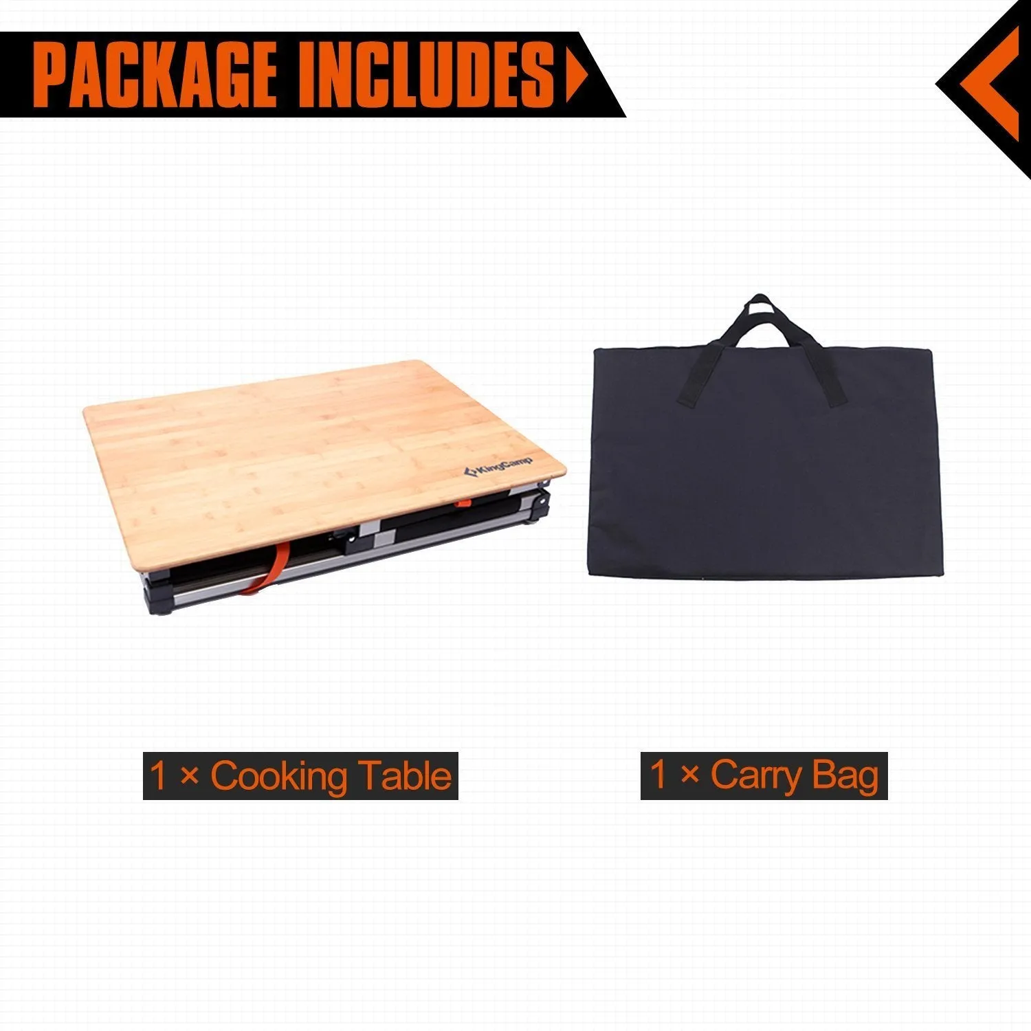 KingCamp Foldable Cook Prep Station Serve Cart Camper's Kitchen Aluminum Frame Bamboo Desktop Cooking Table with Storage Organizer, Windscreen for Camping, Picnic, BBQ and Outdoor