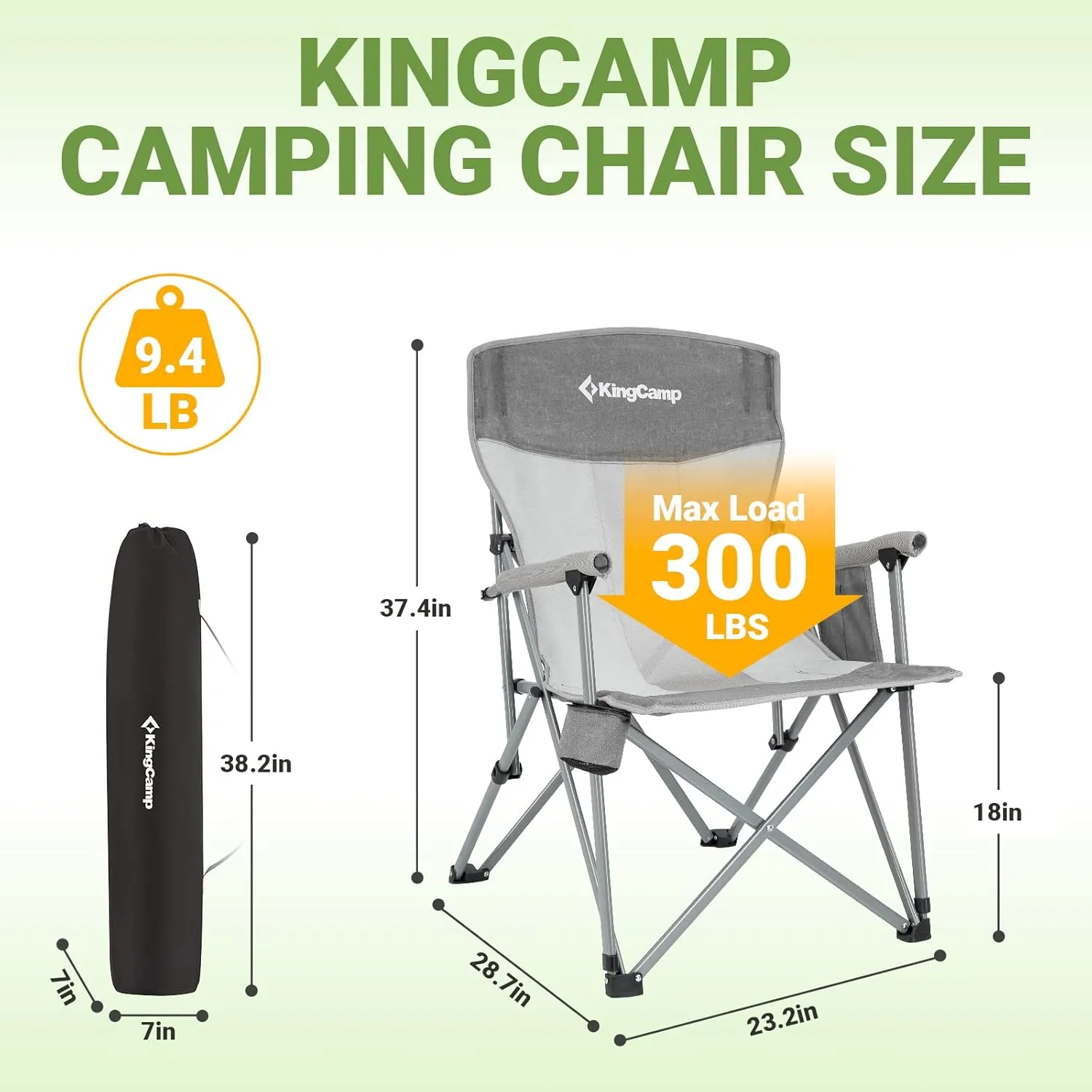 KingCamp Oversized Heavy Duty Outdoor Camp Lightweight Portable Lawn Chair Sturdy Steel Frame Supports 300 lbs with Cup Holder for Sports Fishing Picnic, one Size, Blue&Gray