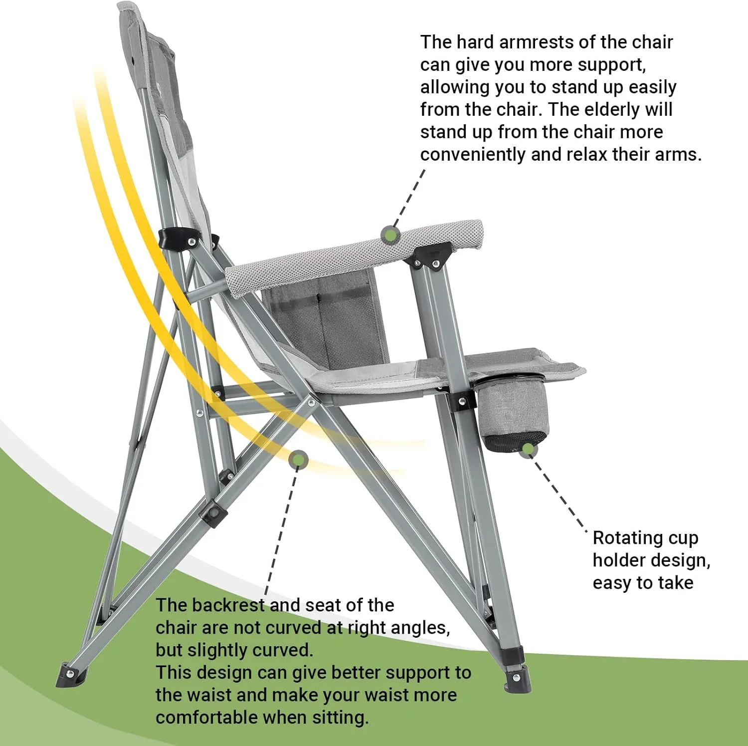 KingCamp Oversized Heavy Duty Outdoor Camp Lightweight Portable Lawn Chair Sturdy Steel Frame Supports 300 lbs with Cup Holder for Sports Fishing Picnic, one Size, Blue&Gray
