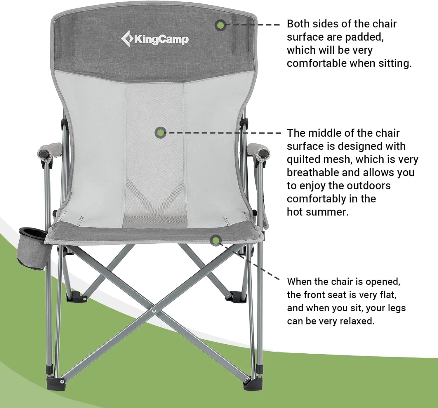 KingCamp Oversized Heavy Duty Outdoor Camp Lightweight Portable Lawn Chair Sturdy Steel Frame Supports 300 lbs with Cup Holder for Sports Fishing Picnic, one Size, Blue&Gray