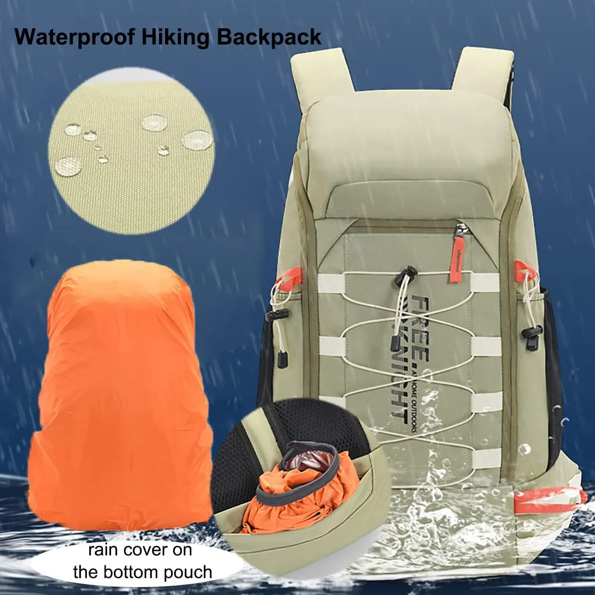 King'sGuard 40L Hiking Backpack with Rain Cover Travel Backpack for Men Women Lightweight Waterproof Outdoor Climbing Camping Daypack (Blue)
