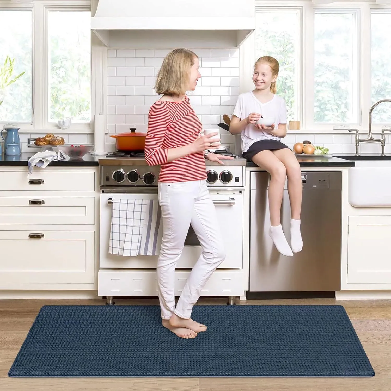 Kitchen Mats for Floor Cushioned Anti Fatigue, Runner Rug Waterproof, Memory Foam Padded for Standing, 17x59, Blue