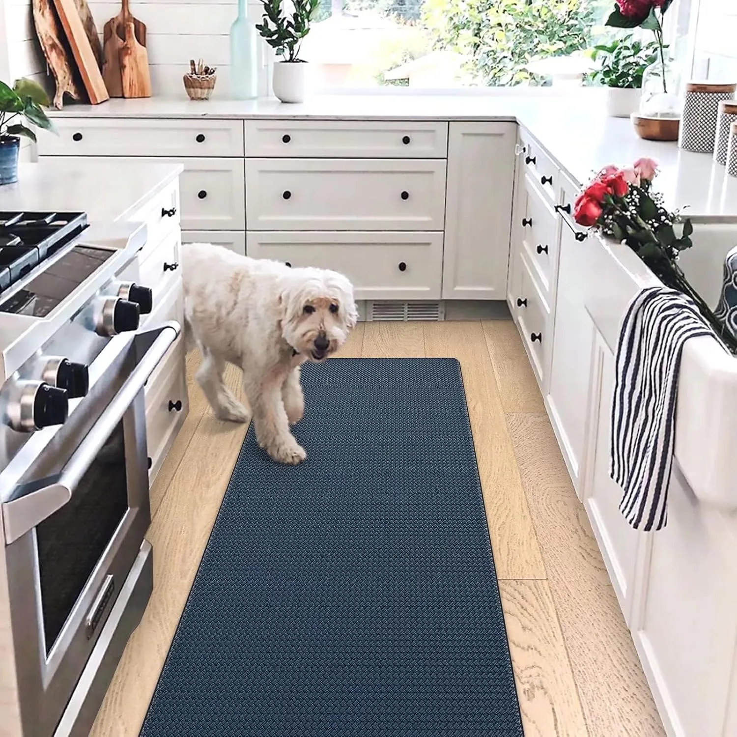 Kitchen Mats for Floor Cushioned Anti Fatigue, Runner Rug Waterproof, Memory Foam Padded for Standing, 17x59, Blue