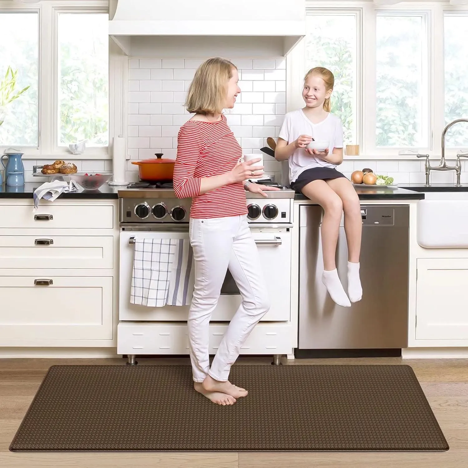 Kitchen Mats for Floor Cushioned Anti Fatigue, Runner Rug Waterproof, Memory Foam Padded for Standing, 17x59, Brown