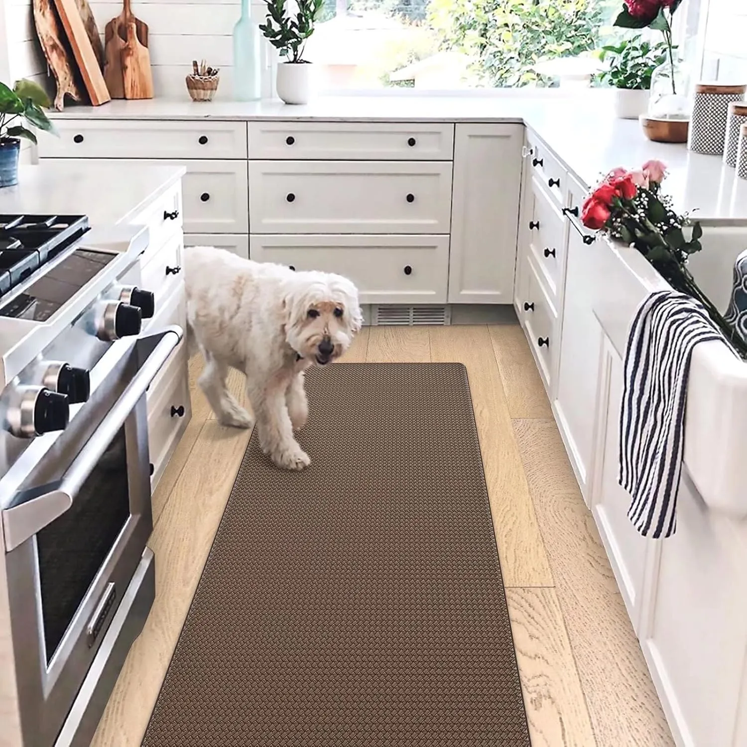 Kitchen Mats for Floor Cushioned Anti Fatigue, Runner Rug Waterproof, Memory Foam Padded for Standing, 17x59, Brown