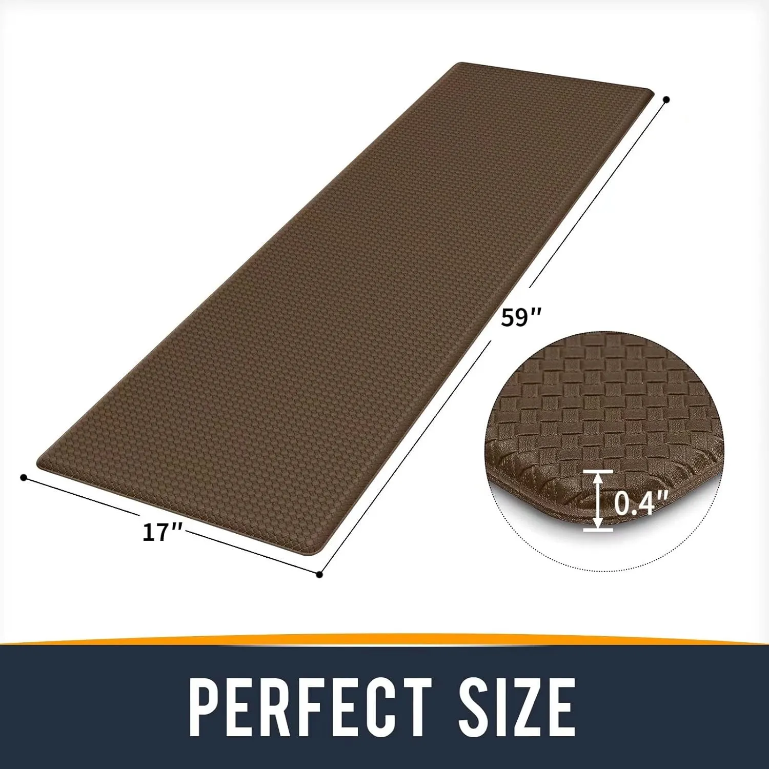 Kitchen Mats for Floor Cushioned Anti Fatigue, Runner Rug Waterproof, Memory Foam Padded for Standing, 17x59, Brown