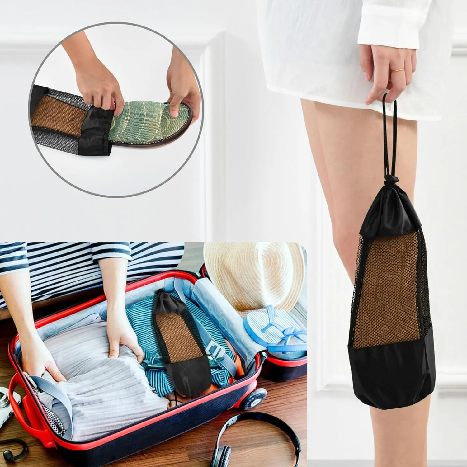 KLL Shower Slippers Indoor Outdoor Portable Non-Slip Open Toe Bedroom Shoes for Guest, Hotel, Travel, Airplane
