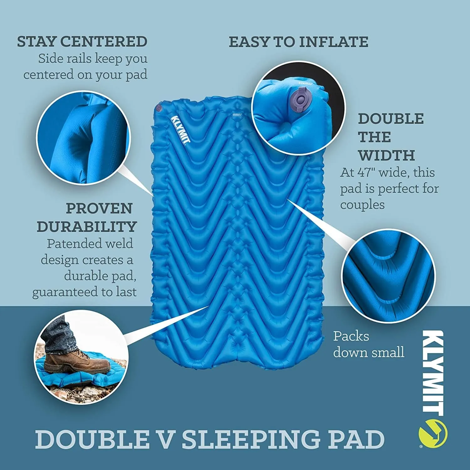 Klymit Insulated Double V Sleeping Pad and Luxe Travel Pillow Bundle