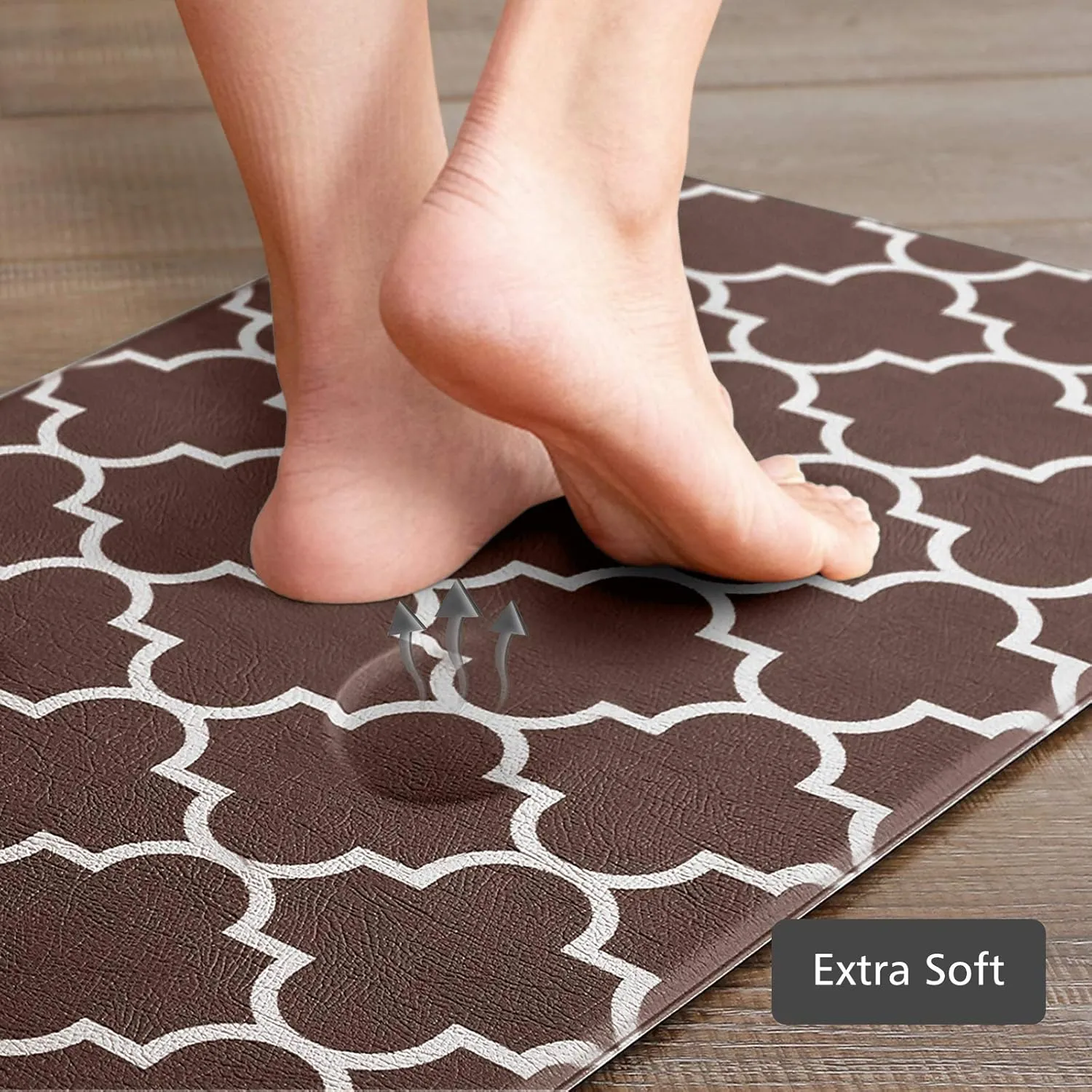 KMAT Kitchen Mat [2 PCS] Cushioned Anti-Fatigue Kitchen Mats and Rugs, Waterproof Non-Slip Kitchen Rug Heavy Duty PVC Ergonomic Comfort Standing Foam Mat for Floor Home, Sink, Laundry,Brown