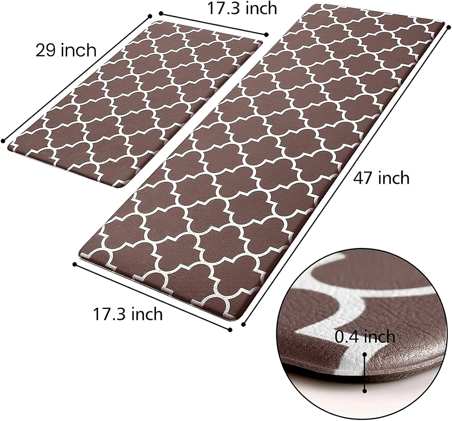 KMAT Kitchen Mat [2 PCS] Cushioned Anti-Fatigue Kitchen Mats and Rugs, Waterproof Non-Slip Kitchen Rug Heavy Duty PVC Ergonomic Comfort Standing Foam Mat for Floor Home, Sink, Laundry,Brown