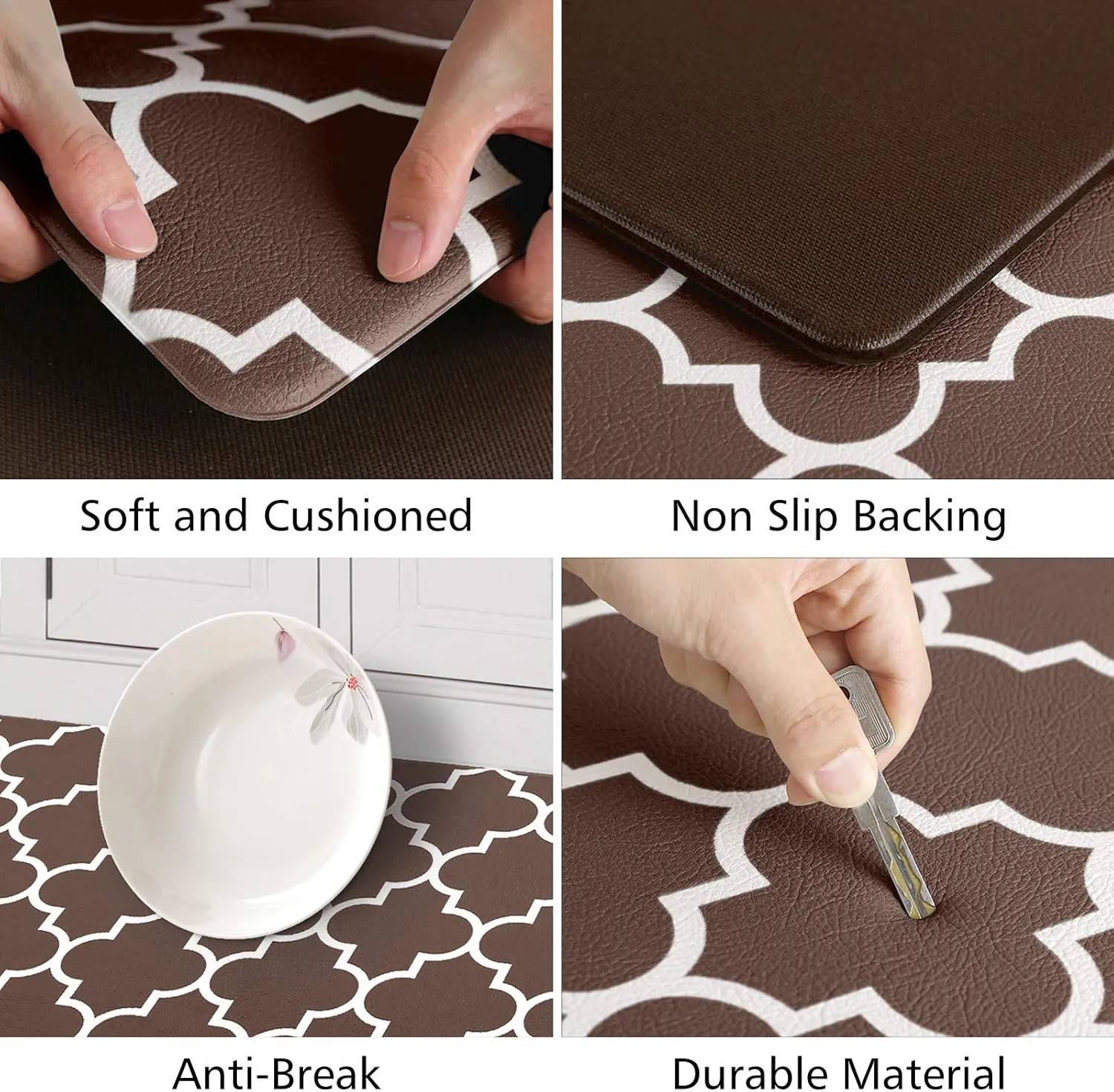 KMAT Kitchen Mat [2 PCS] Cushioned Anti-Fatigue Kitchen Mats and Rugs, Waterproof Non-Slip Kitchen Rug Heavy Duty PVC Ergonomic Comfort Standing Foam Mat for Floor Home, Sink, Laundry,Brown