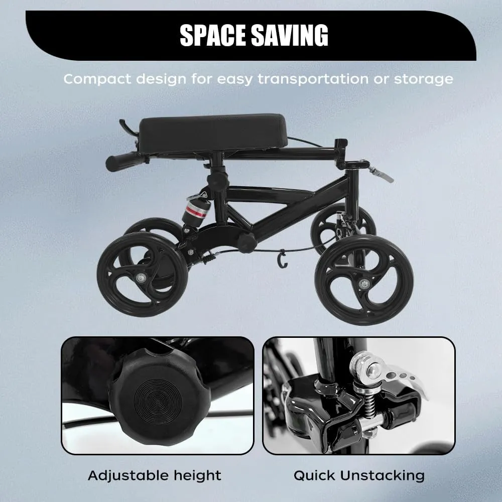 Knee Scooter,Economical Foldable Steerable Knee Walker,for Adults Foot Surgery,Injured Ankle Recovery Scoote(Black-Shock-Absorbing Design)