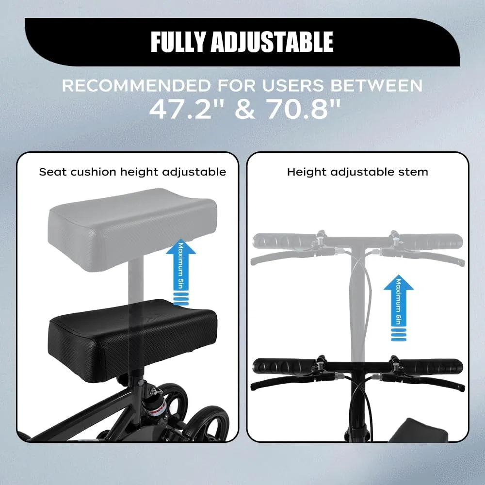 Knee Scooter,Economical Foldable Steerable Knee Walker,for Adults Foot Surgery,Injured Ankle Recovery Scoote(Black-Shock-Absorbing Design)