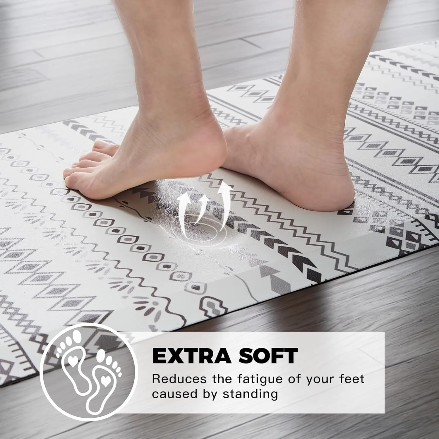 KOKHUB Boho Kitchen Mat, Farmhouse Cushioned Kitchen Rugs, Anti-Fatigue Non-Slip Kitchen Floor Mats, Stain Resistant Mats for Home, Office, Sink, Laundry-17.3" x39-1/2 Inch-Boho White