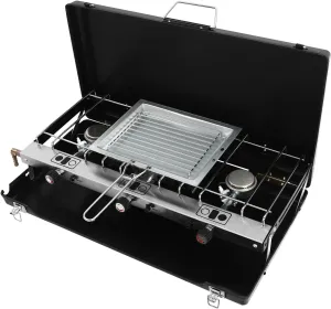 KOLHGNSE Gas Camping Stove Portable Grill 3 Burner Cook Stove Foldable Desktop Grill Outdoor Picnics BBQ (Black)