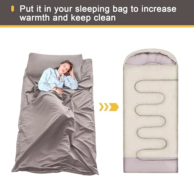 KOMUSMO Sleeping Bag Liner with Zipper, Ultralight Travel Sheets for Adults, Portable Sleep Sack Camping Sheet, Ideal for Traveling, Hiking, Tenting, Hotel and Camping